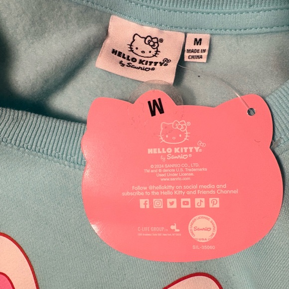 Hello Kitty with bunny ears and stuffed teddy bear Teal Blue Sweatshirt M - Picture 3 of 3